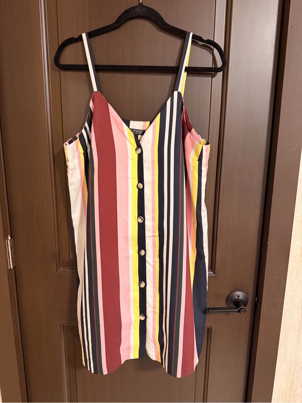 Striped Button-Front Spaghetti Strap Dress - Multi